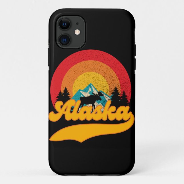 Retro Sunset Alaska Juneau Moose 0Mountains Wild Case-Mate iPhone Case (Back)