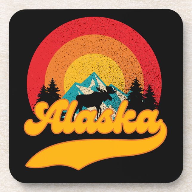 Retro Sunset Alaska Juneau Moose 0Mountains Wild Coaster (Front)