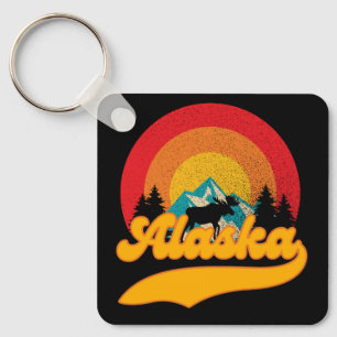 Retro Sunset Alaska Juneau Moose 0Mountains Wild Key Ring