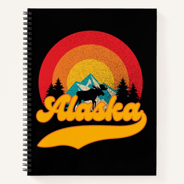 Retro Sunset Alaska Juneau Moose 0Mountains Wild Notebook (Front)