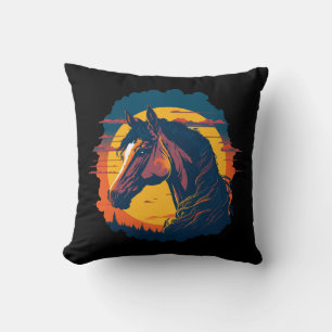 Retro Sunset And Horse Head Cushion