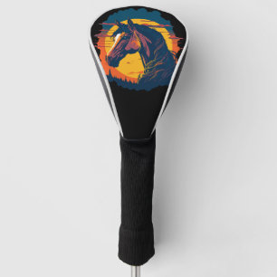 Retro Sunset And Horse Head Golf Head Cover