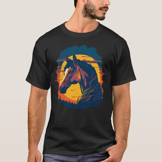 Retro Sunset And Horse Head T-Shirt (Front)