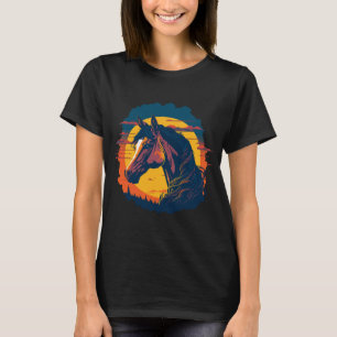 Retro Sunset And Horse Head T-Shirt