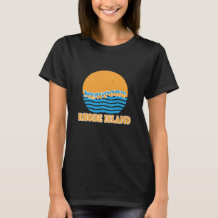 Retro Sunset and Ocean Waves Newport Rhode Island T-Shirt
