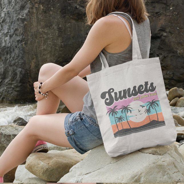 Retro Sunset and Palm Tree Tote Bag (Creator Uploaded)