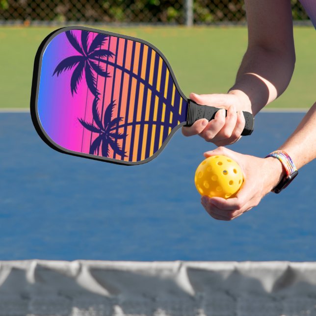 Retro sunset and palms trees pickleball paddle (Insitu)