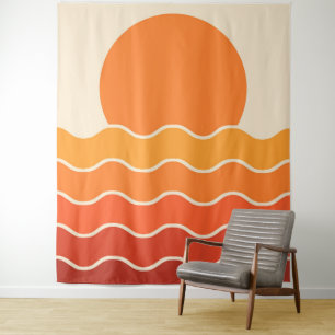 Retro Sunset and Waves Tapestry