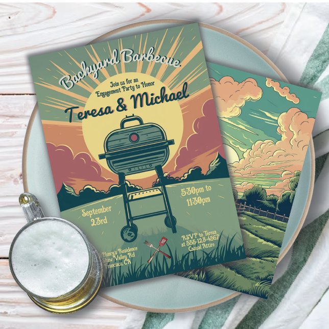 Retro Sunset Backyard BBQ Party Invitation (Creator Uploaded)