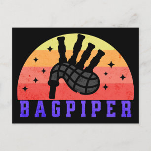 Retro Sunset Bagpiper Postcard