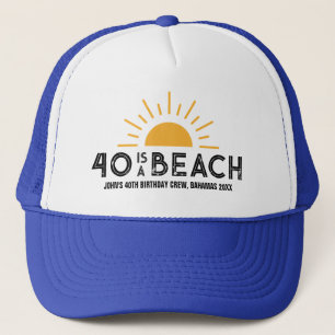 Retro Sunset Beach 40th 50th Birthday Crew Squad Trucker Hat
