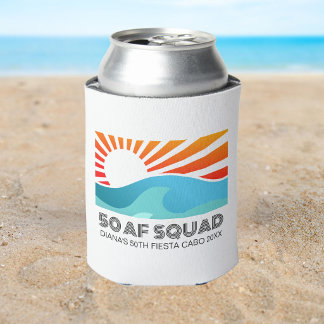 Retro Sunset Beach 50th 40th Birthday Crew Squad Can Cooler