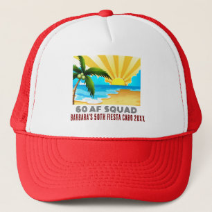 Retro Sunset Beach 50th AF Birthday Crew Squad Tru Trucker Hat
