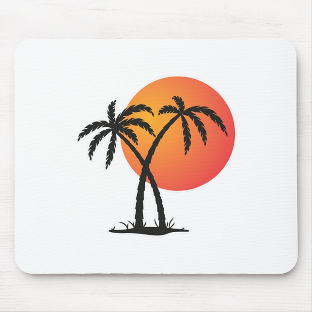 Retro Sunset Beach Palm Tree Summer Vacation Holid Mouse Pad (Front)