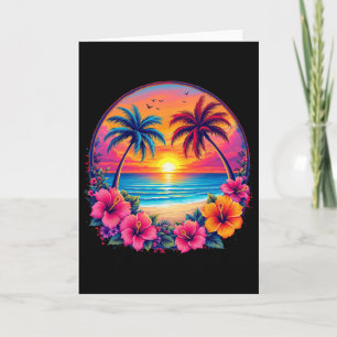 Retro Sunset Beach Tropical Floral Summer Vibes Co Card
