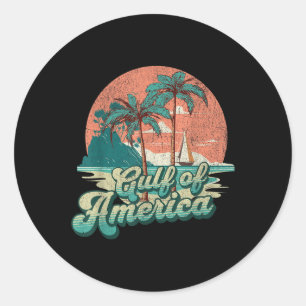 Retro Sunset Beach Vibes - Gulf Of Usa, America Classic Round Sticker
