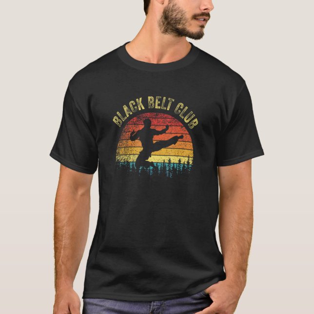 Retro Sunset Black Belt Club Karate T-Shirt (Front)