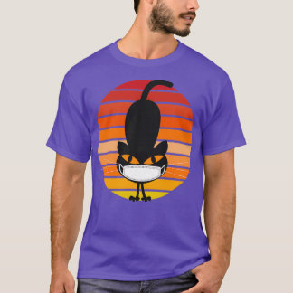 Retro Sunset Black Cat with face mask Happy Corona T-Shirt