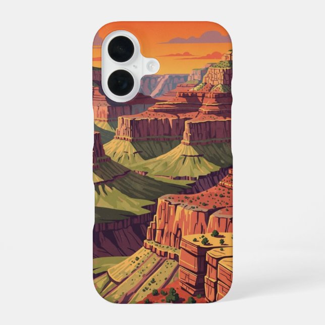 Retro Sunset Canyon iPhone 16 Case (Back)
