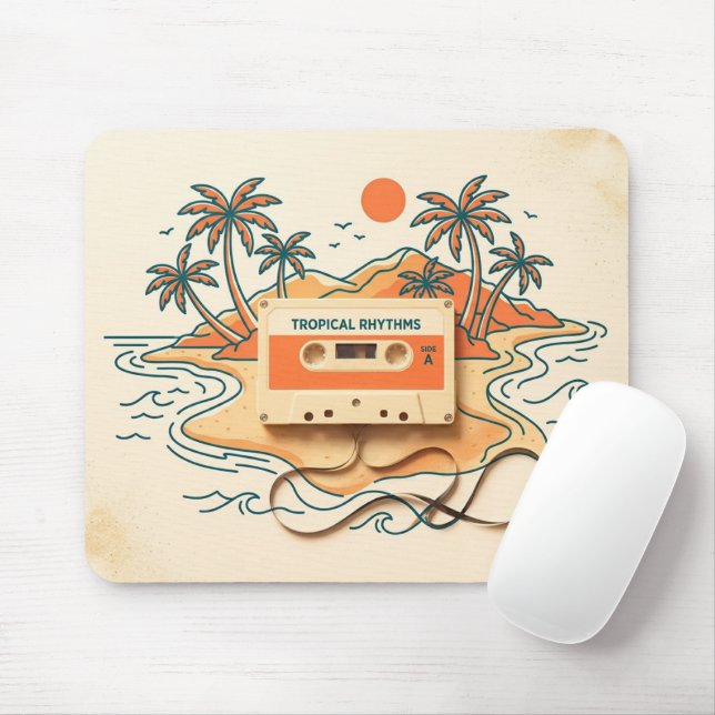 Retro Sunset Cassette Island Gaming Mouse Pad (With Mouse)