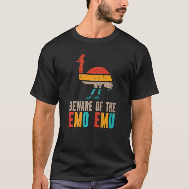 Retro Sunset Cassowary Emo Emu Pet Cassowary   T-Shirt (Front)