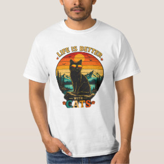 Retro Sunset Cat Shirt, Black Cat Vintage T-Shirt, T-Shirt