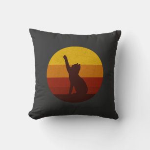 Retro Sunset Cat Silhouette   Vintage Aesthetic Ca Cushion