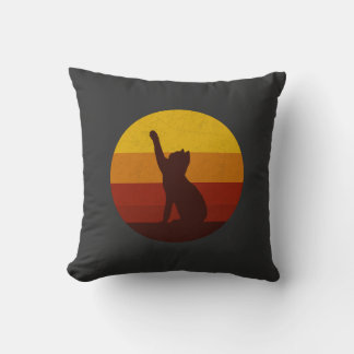 Retro Sunset Cat Silhouette | Vintage Aesthetic Ca Cushion