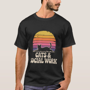 Retro Sunset Cat Social Work Month Professional Fe T-Shirt