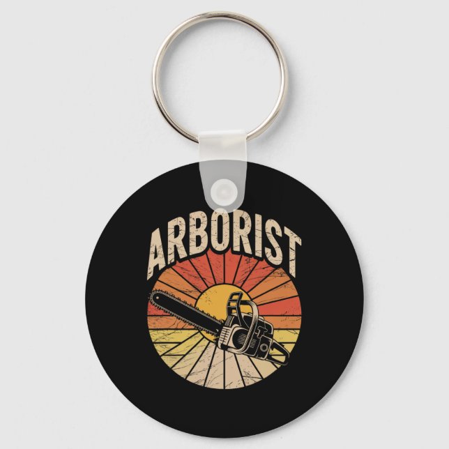 Retro Sunset Chainsaw Arboriculture Arborist  Key Ring (Front)