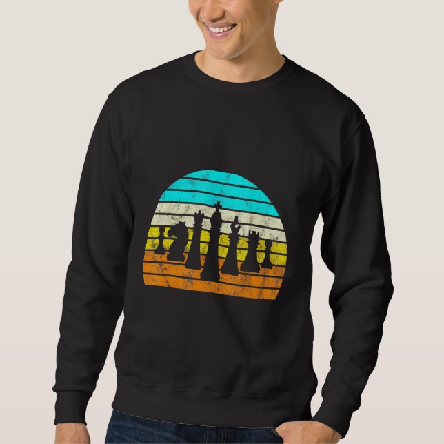Retro Sunset Chess Silhouette Chess Player Sweatshirt (Front)