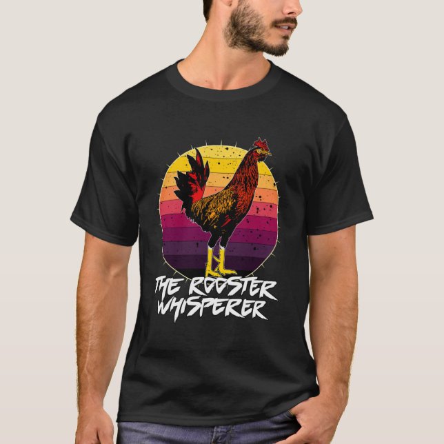 Retro Sunset Chicken Poultry Jokes The Rooster Whi T-Shirt (Front)