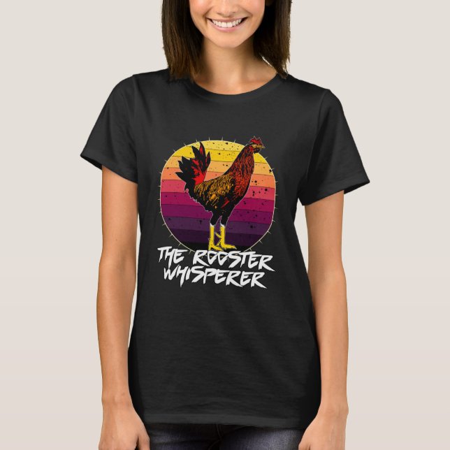 Retro Sunset Chicken Poultry Jokes The Rooster Whi T-Shirt (Front)