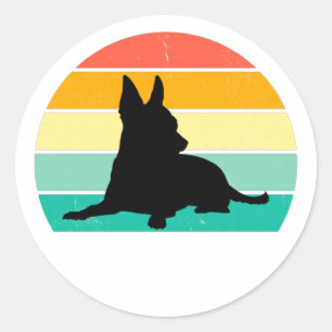 Retro Sunset Chihuahua Classic Round Sticker