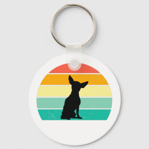 Retro Sunset Chihuahua   Key Ring
