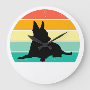 Retro Sunset Chihuahua    Large Clock