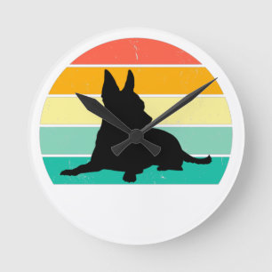 Retro Sunset Chihuahua Round Clock