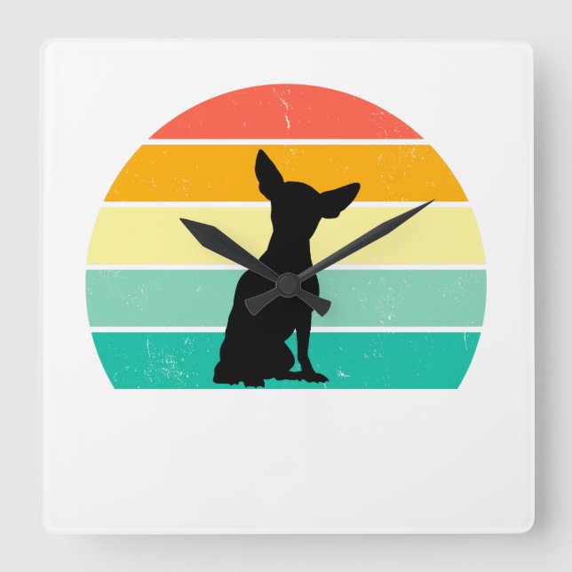 Retro Sunset Chihuahua   Square Wall Clock (Front)