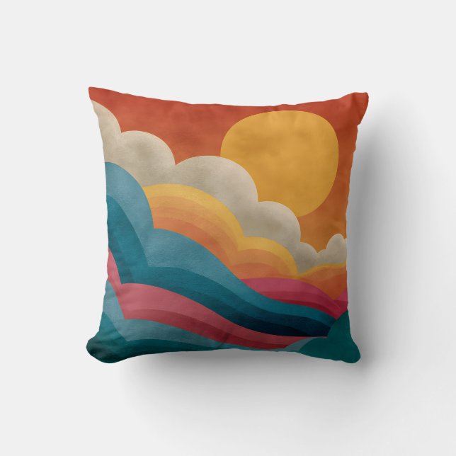Retro Sunset Clouds Abstract Bauhaus Pillow  (Front)