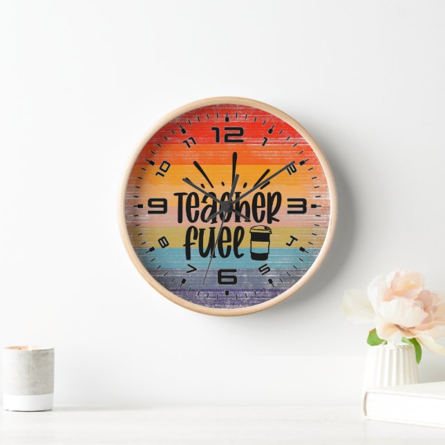 Retro Sunset Coffee Teacher Fuel Clock (Home)