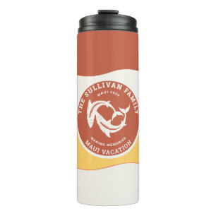 Retro Sunset Coral Beach Family Vacation Badge Thermal Tumbler