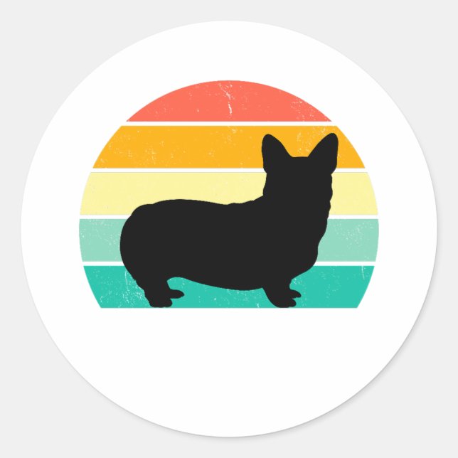 Retro Sunset Corgi Classic Round Sticker (Front)