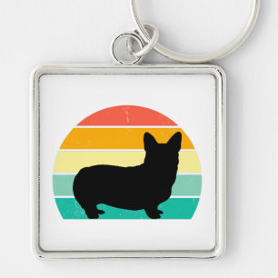 Retro Sunset Corgi Key Ring