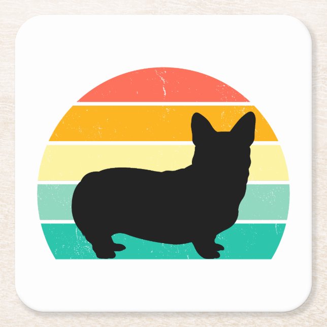 Retro Sunset Corgi   Square Paper Coaster (Front)