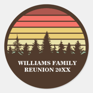 Retro Sunset Custom Family Reunion Brown Classic Round Sticker