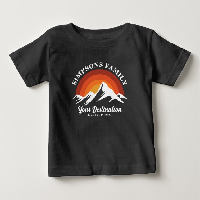 Retro Sunset Custom Family Vacation Group Matching Baby T-Shirt (Front)