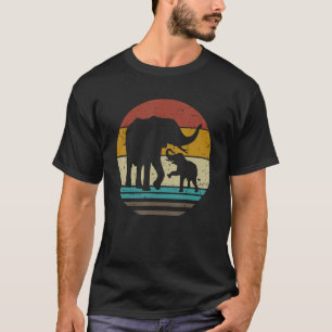 Retro Sunset Cute Elephants Mum Baby Zoologist Bir T-Shirt