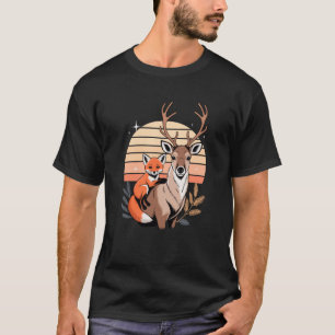 Retro Sunset Deer Fox Elk Buck Reindeer Swea T-Shirt
