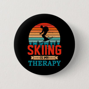 Retro Sunset Design Skiing Gift For Funny Skiers 6 Cm Round Badge