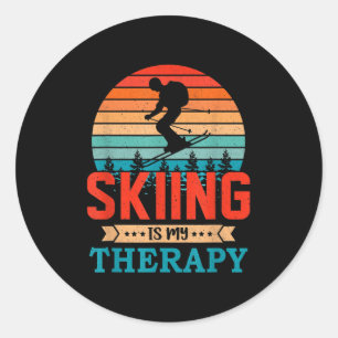 Retro Sunset Design Skiing Gift For Funny Skiers Classic Round Sticker